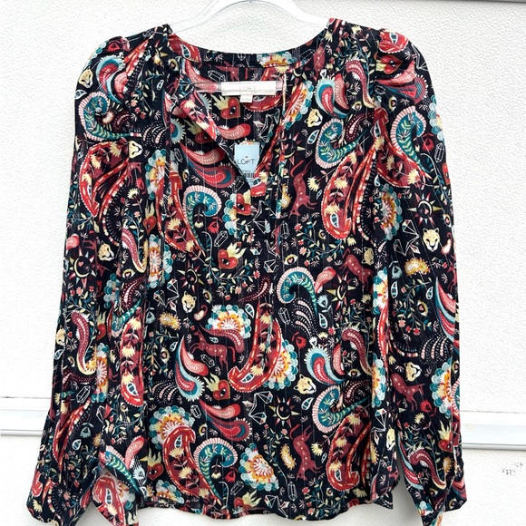 NEW Ann Taylor Loft Blouse Top Paisley Shimmer Sz Small P Multi Holiday Festive - Picture 5 of 16
